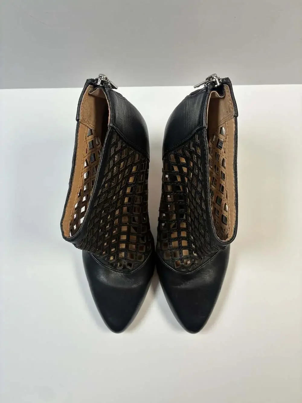 Antonio Melani Mena Black Leather Lattice Cutout Ankle Booties